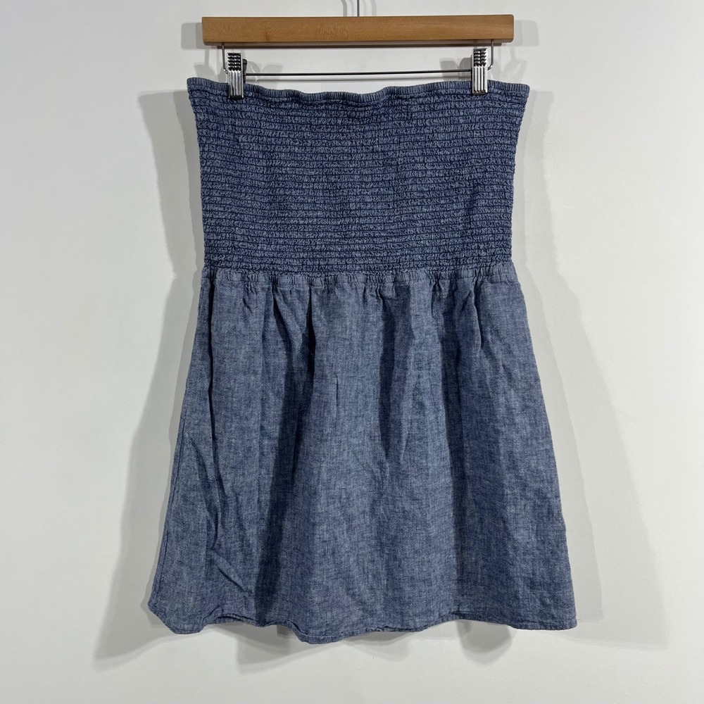 Express Y2K Beachy Old Money Babydoll Linen Smocked Strapless Top Womens Large